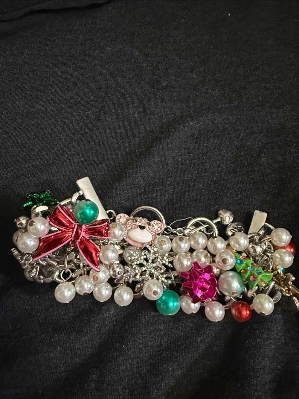 Festive Betsey Johnson Multi-Color Charm Bracelet with Pearls NWOT